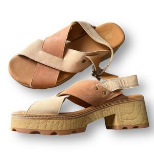CAT Lia Heeled Platform Leather Sandal Rugged Chunky Crisscross Adjustable